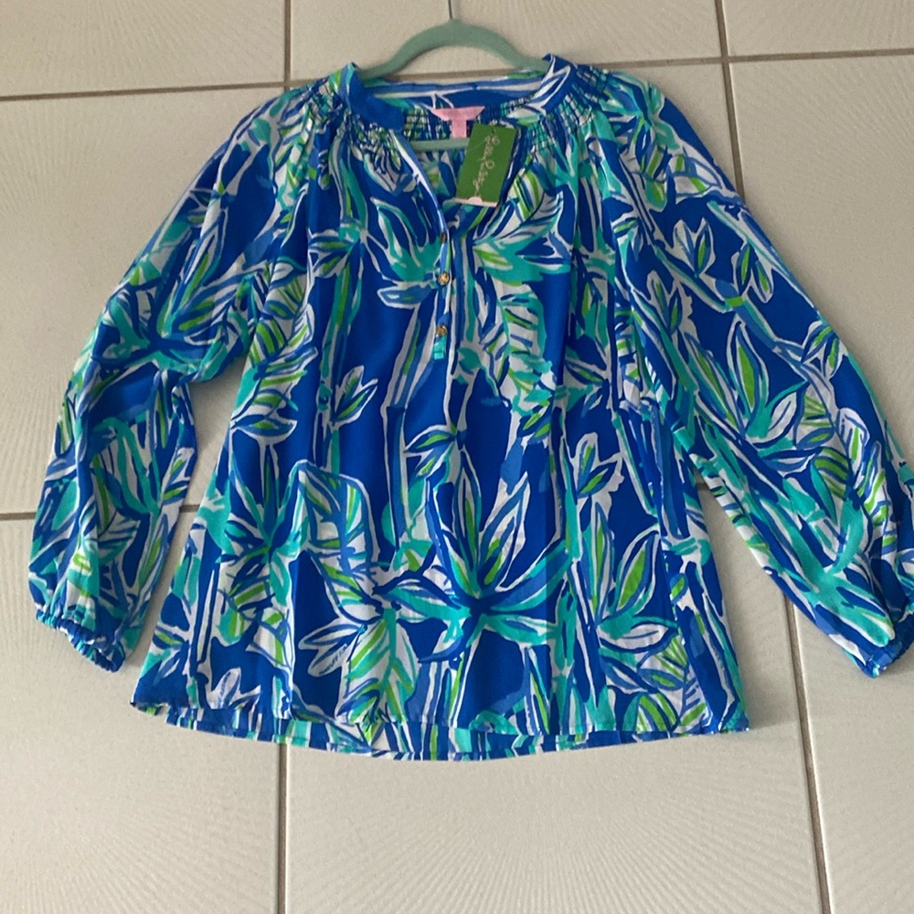 NWT Lilly Pulitzer Silk Elsa top BamBoom Blue Crush size medium